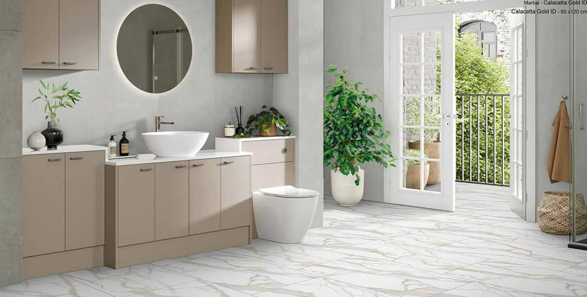 Architektonische Raumansicht Calacatta Gold Feinsteinzeug 60x120 cm